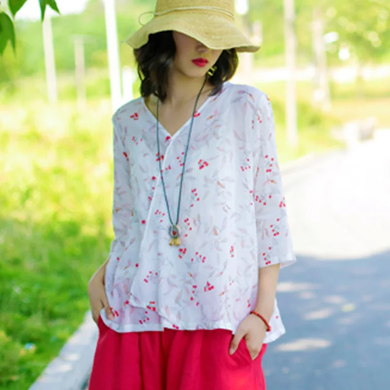 Женская летняя блузка с цветочным принтом v-образным вырезом и рукавом 2020 | одежда