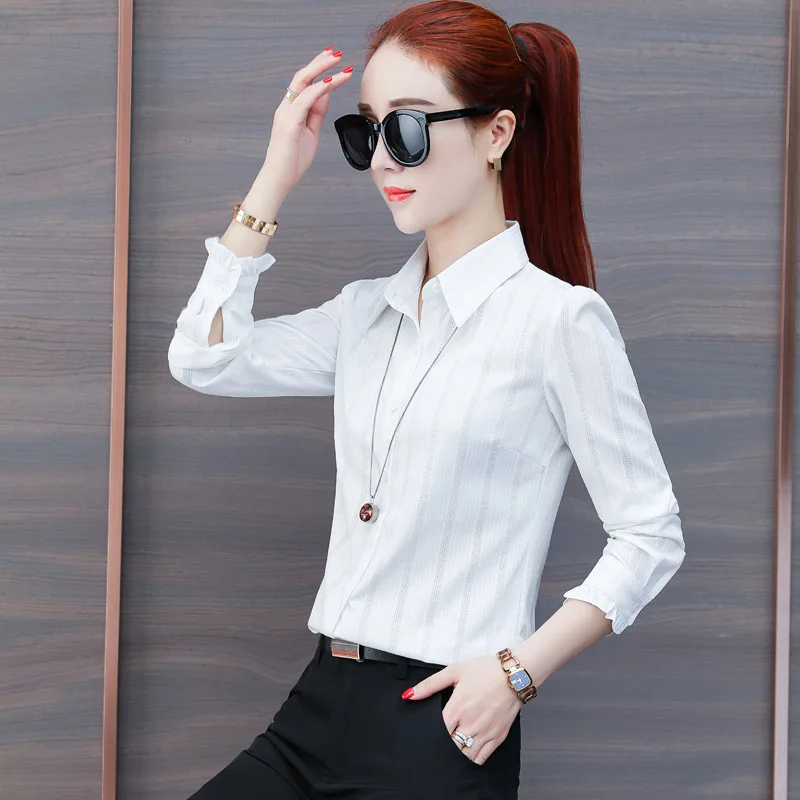 Новые модные женские полосатые белые блузки больших размеров S 3XL с длинным