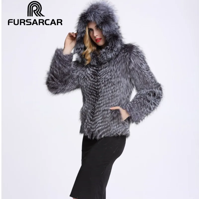 Женское меховое пальто FURSARCAR короткое с натуральным мехом лисы длинным рукавом