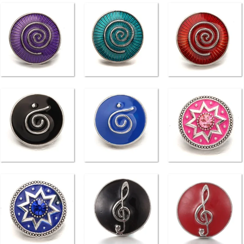 

XH8032 Enamel Crystal 18mm music Metal Snap button fit snap jewelry DIY