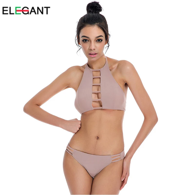 Женский купальник бикини с высокой горловиной бандажный принтом фруктов