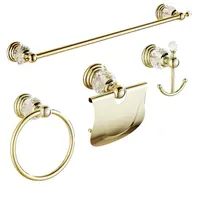 4 Pieces Gold Polished Bathroom Accessories Sets Crystal Wall Mounted Bathroom Hardware Set Towel Rack/ Rings Paper Holder