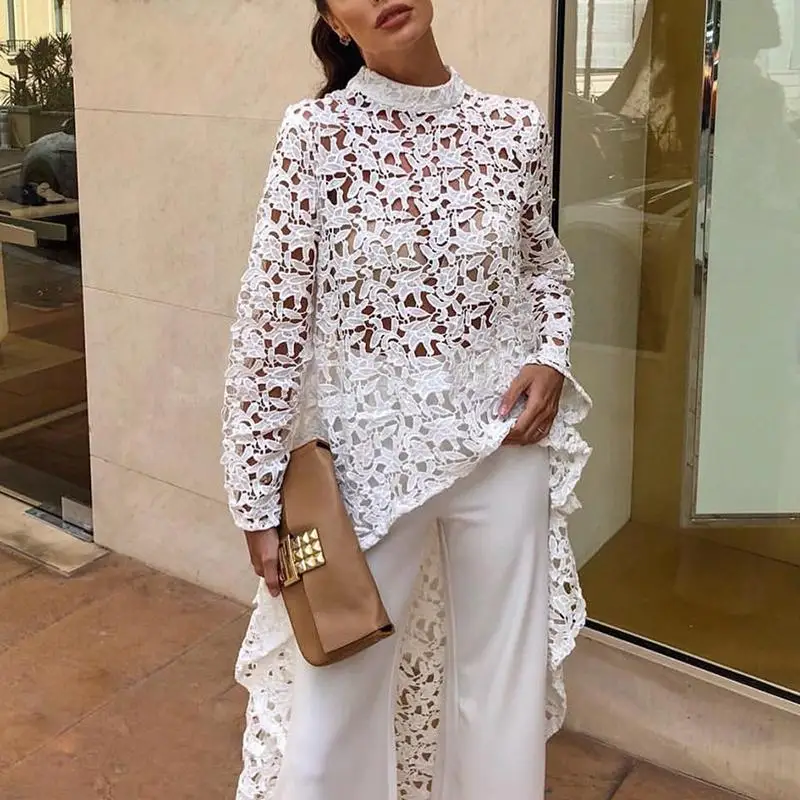 Женская Асимметричная Длинная блузка с цветочным узором Элегантная оборками и