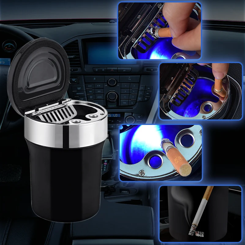 Овере 1 шт. Черный Автомобильный светодиодный пепельница авто компас светильник