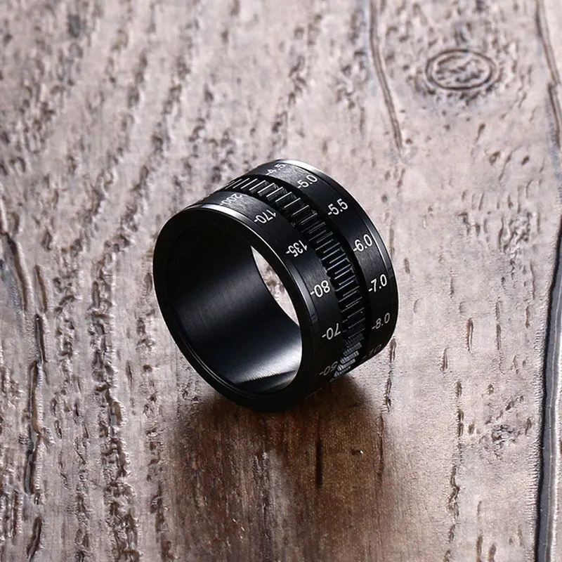 SUNNERLEES титановые кольца из нержавеющей стали 12 мм объектив камеры Spinner черные мужские ювелирные изделия подарок R-277
