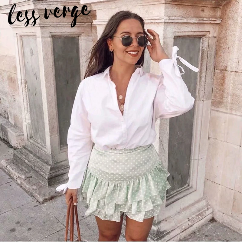 Lessverge многослойная мини-юбка с узором в горошек зеленая короткая трапециевидная