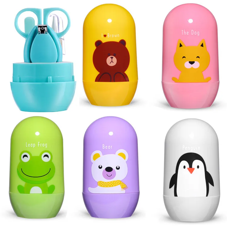 

4pcs Baby Nail Care Set Baby Healthcare Kits Infant Finger Trimmer Scissors Nail Clippers Cartoon Animal Storage Box for Travel