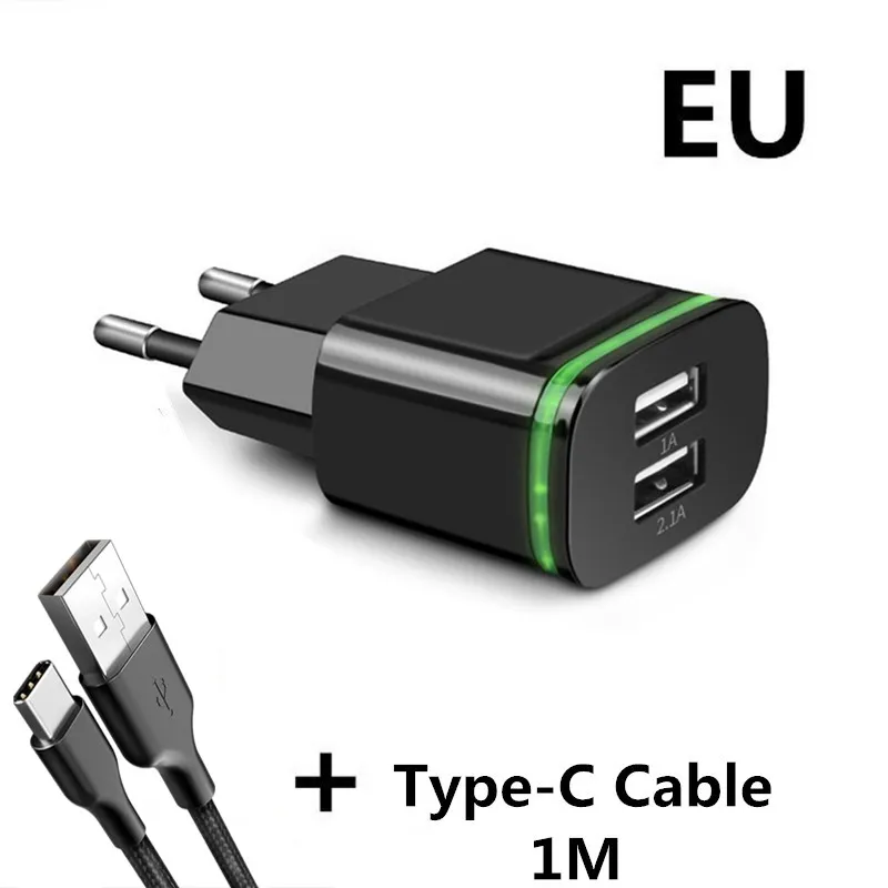 Black Type C Cable XEDAIN умный светодиодный светильник по стандартам ЕС/США штекер 2 Порты USB Зарядное устройство 5V 2.1A Быстрый Настенный адаптер для зарядки мобильного телефона, для iPhone samsung huawei - Тип штекера: Black Type C Cable
