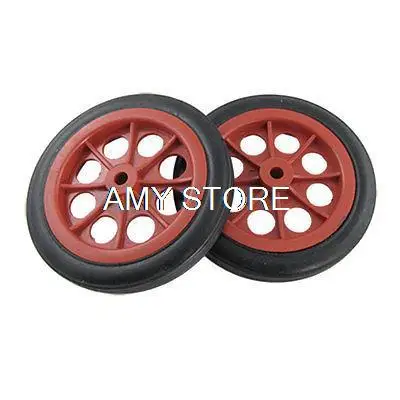 

2pcs 4.5" 11.4cm 114x8x17mm Rear Back Shopping Trolley Basket Red Black Cart Wheels Rubber Inner Hole 8mm