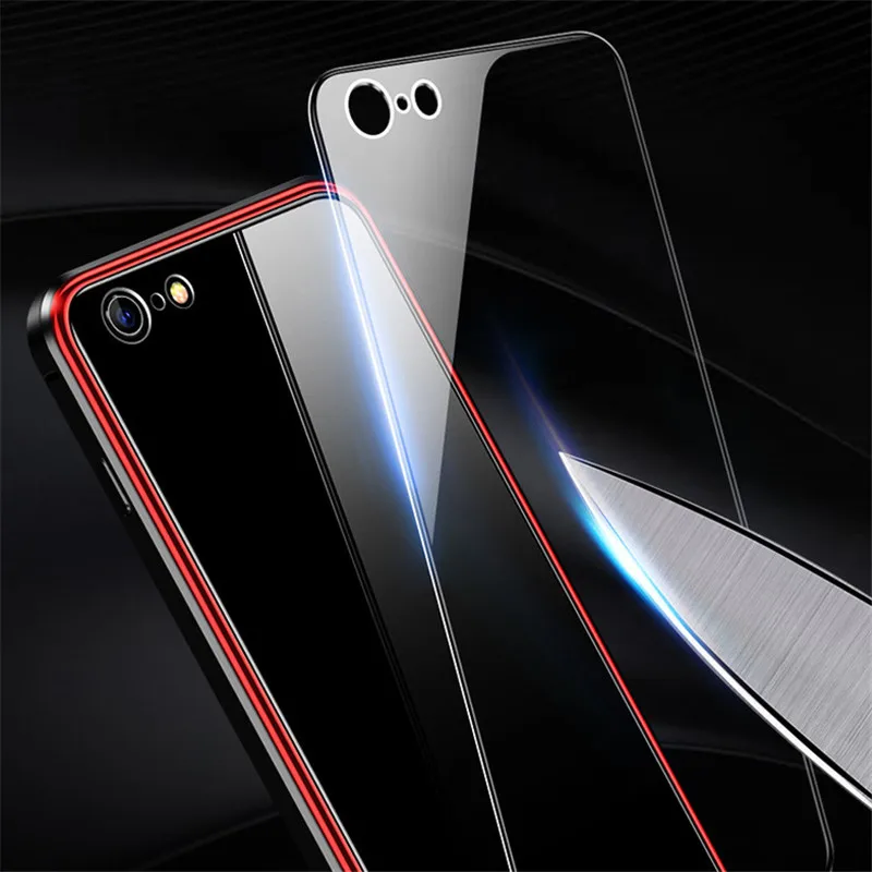 Metal Bumper Case for iPhone 6 6S Plus Luxury Plating Aluminum Frame Hard Tempered Glass Thin Back Cover Iphone S Coque |