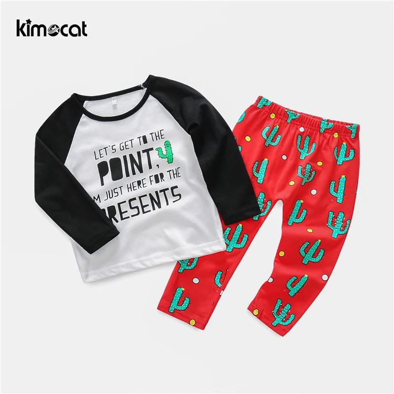 

Kimocat Baby Girl Clothes 2pcs Spring Children's Casual Color T-shirt Pant Suit Lovely Cactus Pure Cotton Girls Clothing Set