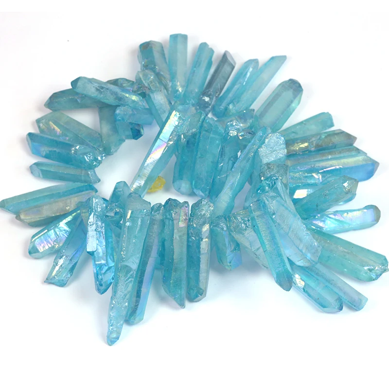 Гальванизированная окрашенная нить небесно голубого кварца с кристаллами