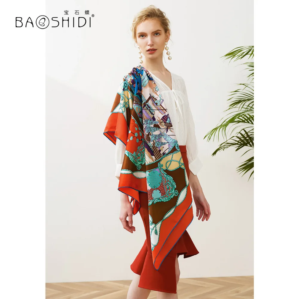 [BAOSHIDI] роскошный бренд 2018 Новое поступление 100% Шелковый квадратный шарф 19 момме