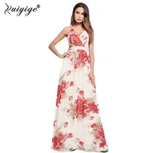 Ruiyige 2018 Лето Boho Для женщин Цветочный принт длинное платье с