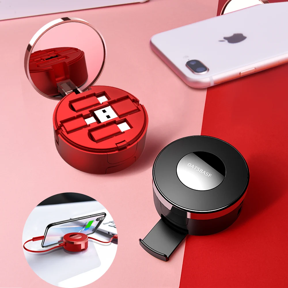 Oatsbasf 3 в 1 Micro Usb Type C выдвижной кабель для IPhone X 8 7 6 6s plus коробка пудры скрытый USB