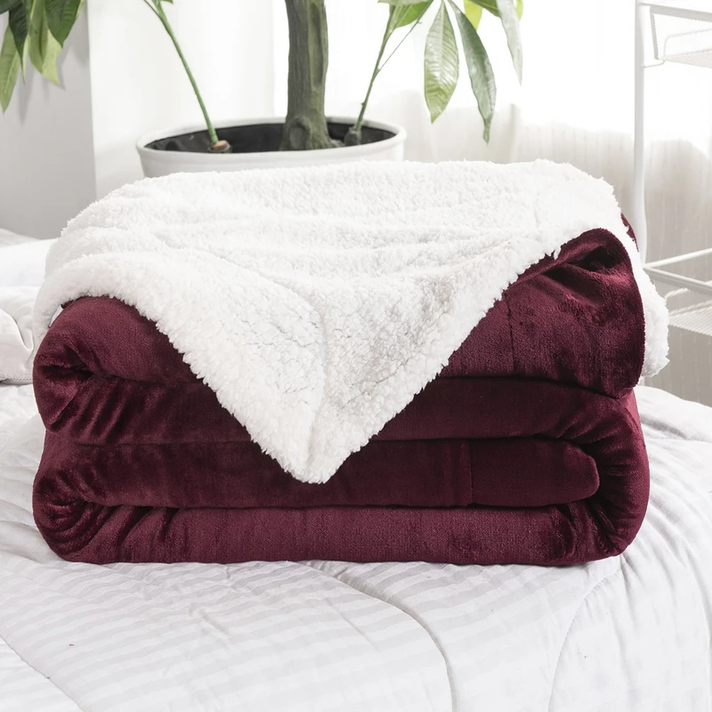 Slowdream Hot Sale Thick Sherpa Throw Wine Blanket Weighted Flannel Fleece Queen King Adult Summer For Bed Or Couch 1PCS | Дом и сад