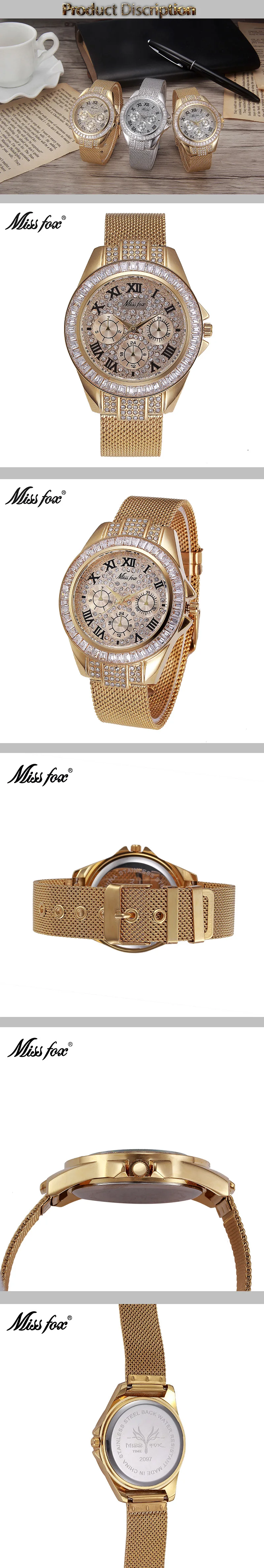 Miss Fox diamond часы модный бренд золото женское платье кампании Relogio feminino dourado Водонепроницаемость Сталь сетки Montre Femme