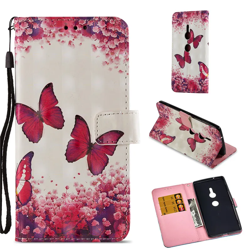 Роскошный 3D окрашенный чехол для телефона из искусственной кожи SONY XZ2 Cool Skull Pink