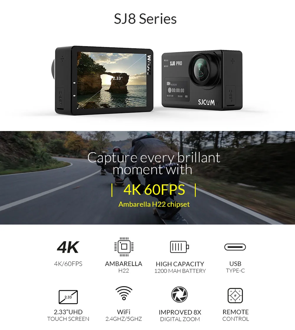 SJCAM SJ8 серия Экшн-камера SJ8 PRO 4K 60fps сенсорный экран с анти-встряхивание wifi 1200 мАч батарея водонепроницаемая Спортивная камера