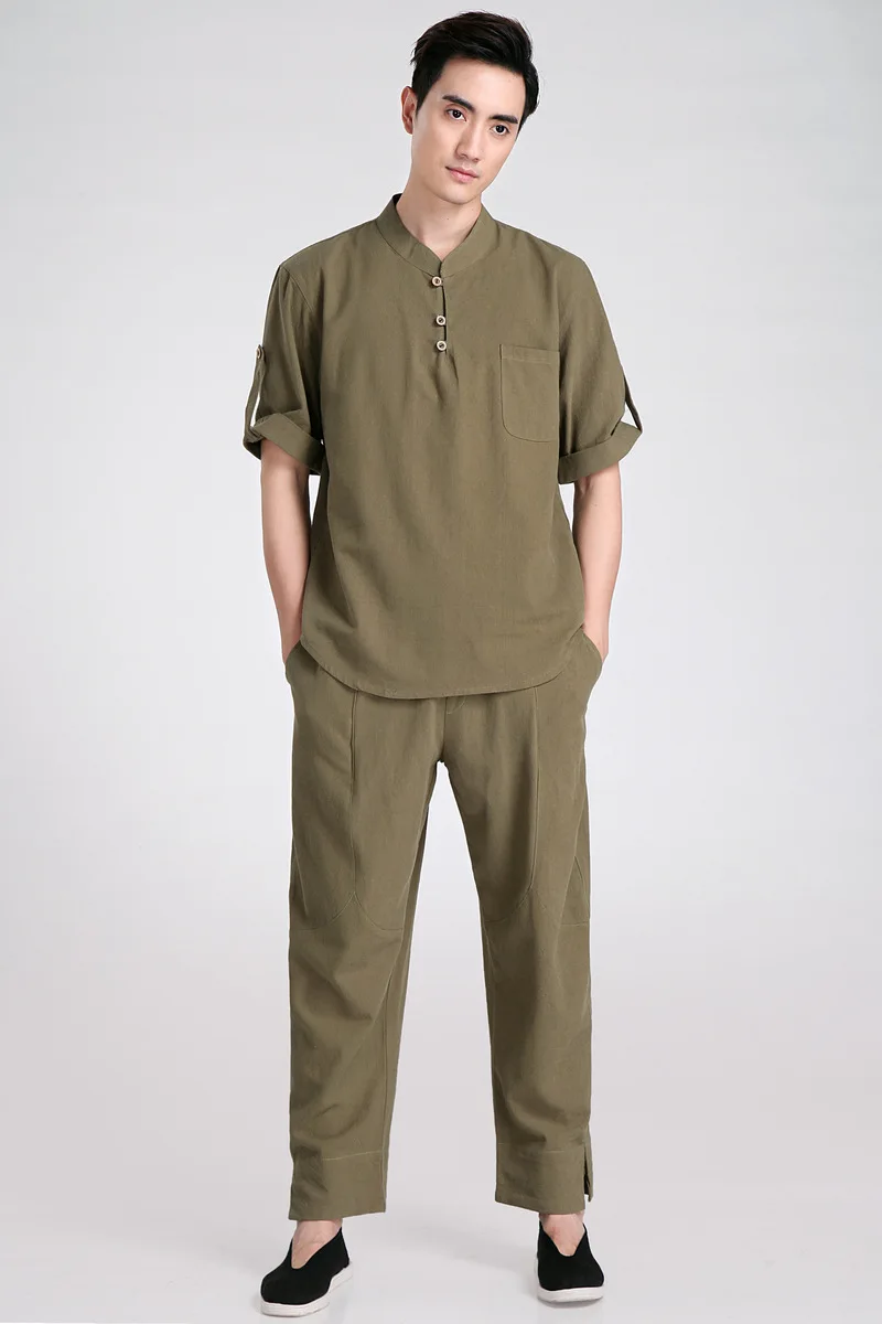 Новое поступление зеленая китайская мужская униформа кунг-фу хлопок Тай Чи Ву