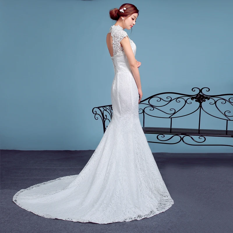 Женское кружевное свадебное платье с юбкой годе винтажное открытыми плечами