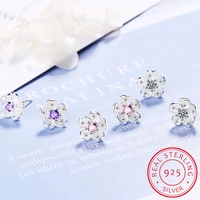 925 sterling silver whitepurplepink zirconia cherry blossoms flower earring for women sterling silver fine jewelry pendientes