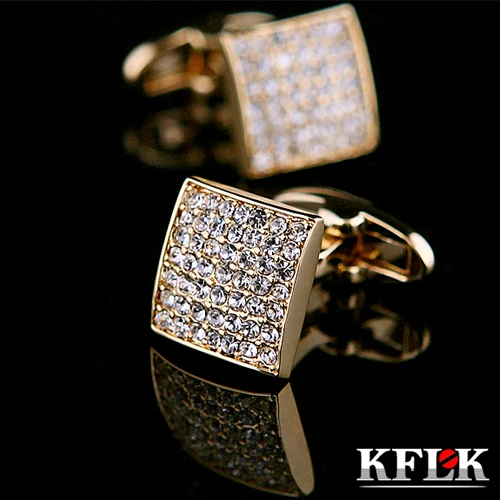 

KFLK 2020 Luxury shirt cufflink for mens gift Brand cuff button Crystal cuff link Gold High Quality gemelos abotoadura Jewelry