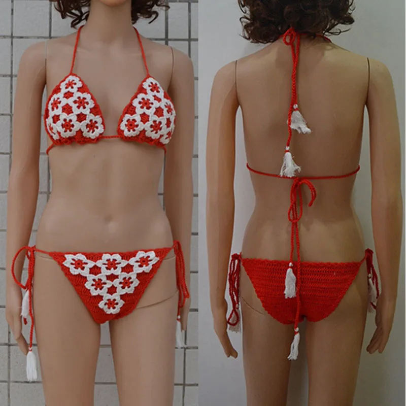 swimsuit summer new 2018 crochet bikinis women swimwear brazilian halter knitting bikini set female bathing suit swim beach wear | Женская