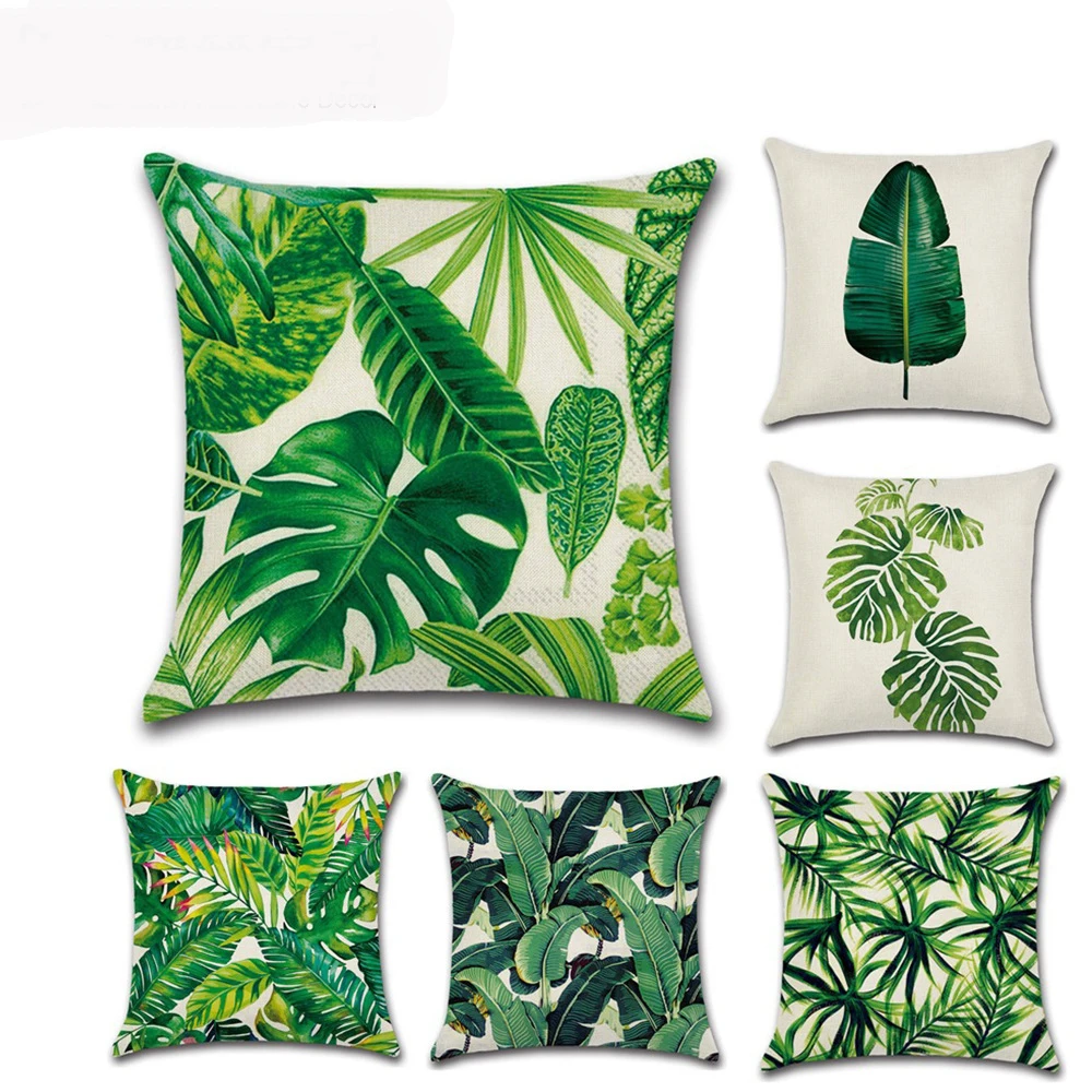 

10pcs Fashion Tropical rainforest green leaves hug pillowcase 45*45cm Home Car Cushion cotton linen Meterial Hot selling