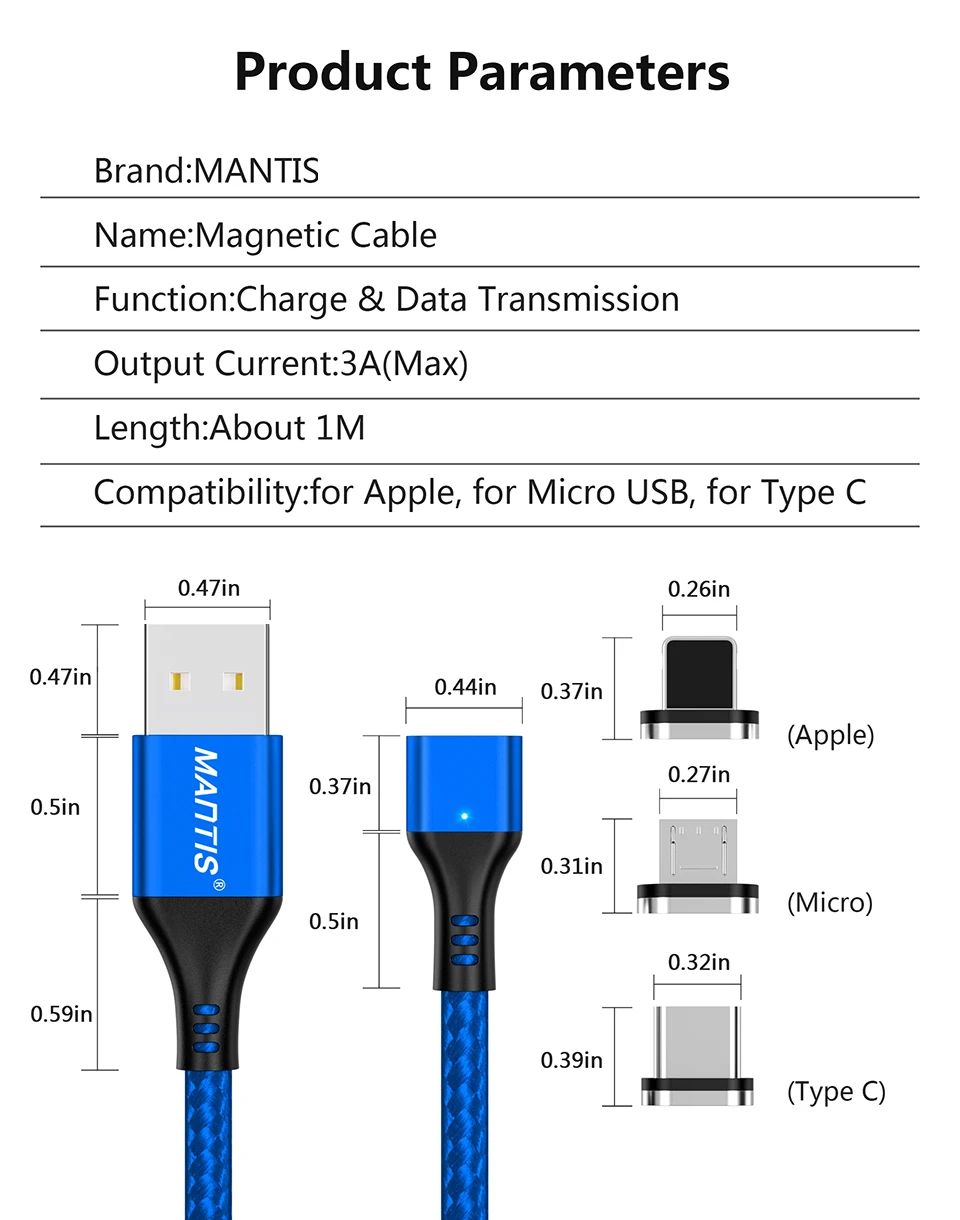 Магнитный кабель MANTIS 3A для iPhone Xs Max Xr X 8 7 6 6s 5 5S Se Ipad Mini USB кабель Быстрая зарядка 3,0 провод для быстрого заряда шнур