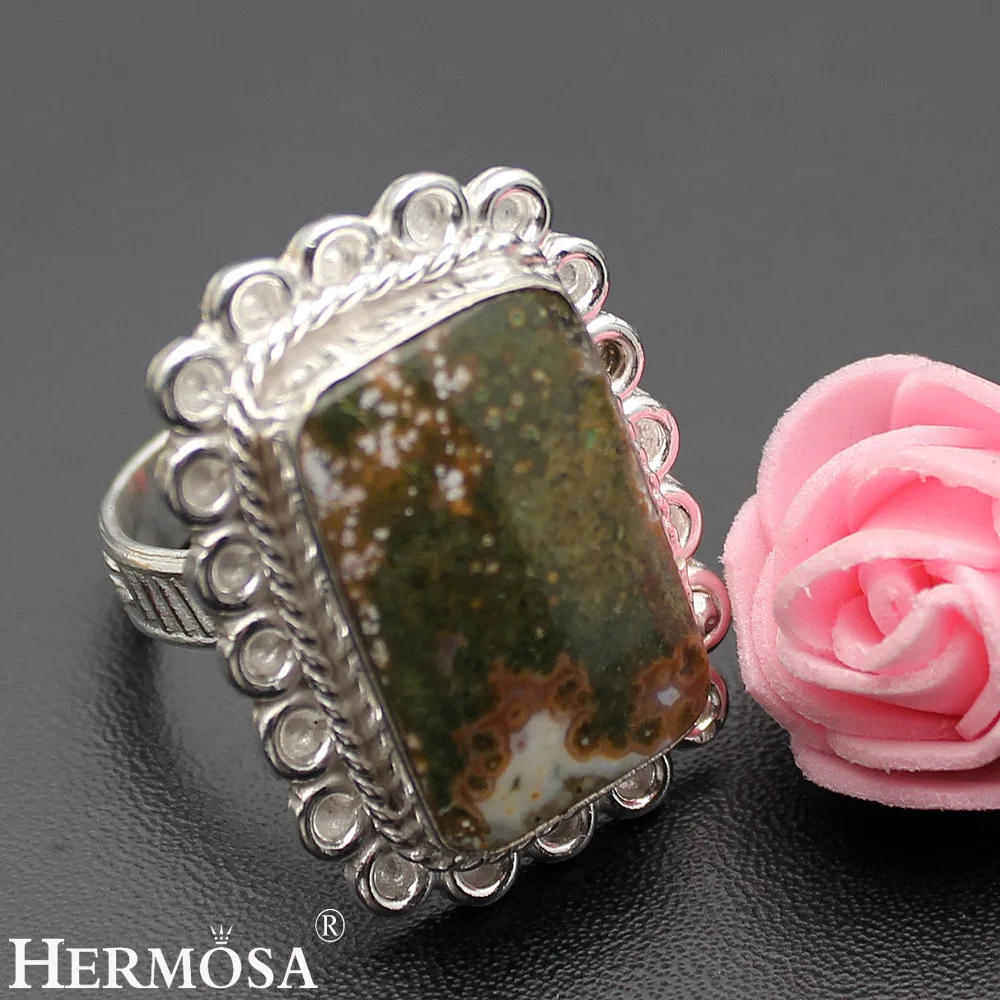 Классические модные ювелирные изделия зеленый UNAKITE серебряный цвет обручальные
