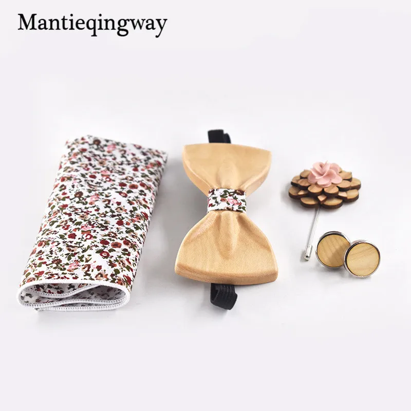 Mantieqingway галстук-бабочка из древесины брошь платок Набор Запонок Gravatas Свадебная