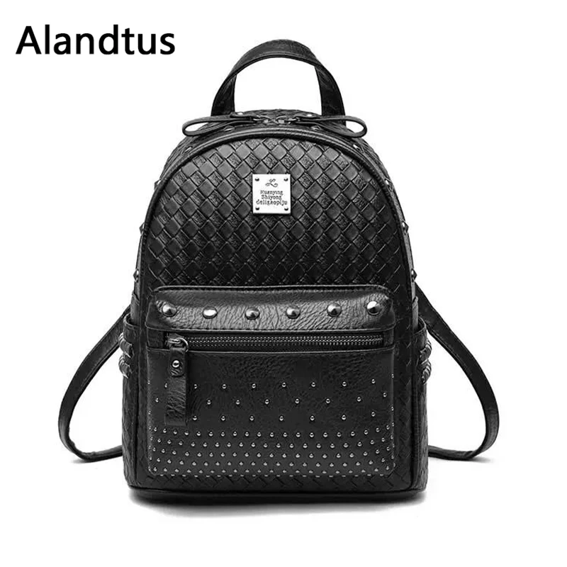 Alandtus Модный женский рюкзак высокого качества кожаные рюкзаки для девочек