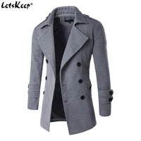 letskeep new mens spring autumn overcoat for man wool blends double breasted peacoat trench coat men slim fit za193