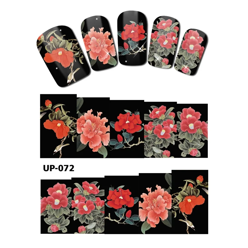 UPRETTEGO 12 упак./лот переводка NAIL ART наклейки на ногти слайдер полное покрытие цветочное рождественское розовое китайская Астра тысячелистник UP61-72