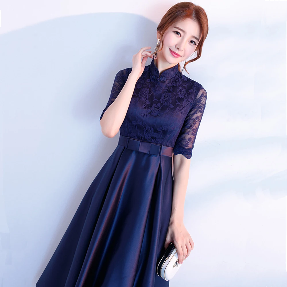 

DongCMY Prom dress 2021 new short desgin women elegant party fashion plus size Navy Blue Gown