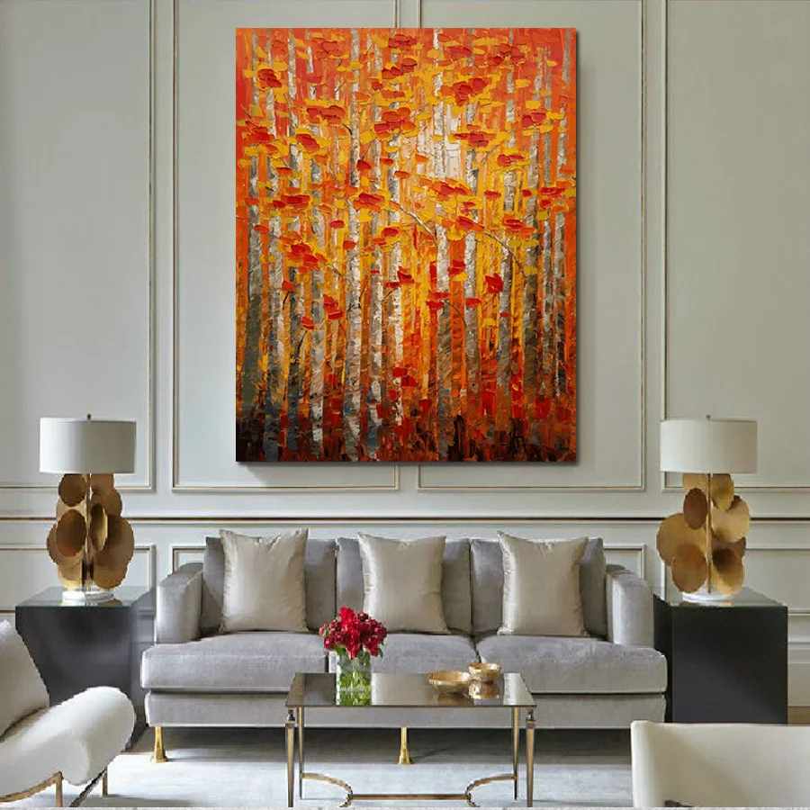 

No Frame Hand Painted Birch Tree Wall Painting Landscape Canvas Painting Home Decoration Pictures Wall Picture For Living Room