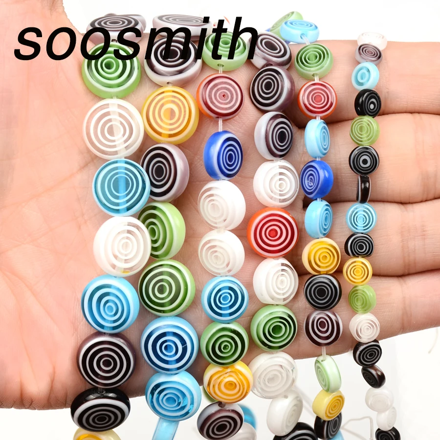 Natural Multicolor Flat Round Lampwork Needlework Glass Beads Spacer For Jewelry Making Handmade Diy Bracelet Necklace soosmith | Украшения