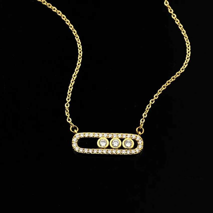 

V Attract Classic Charm Rhinestone Paper Clip Necklace Women Copper Antique Jewelry Stainless Steel Chain Collier Femme