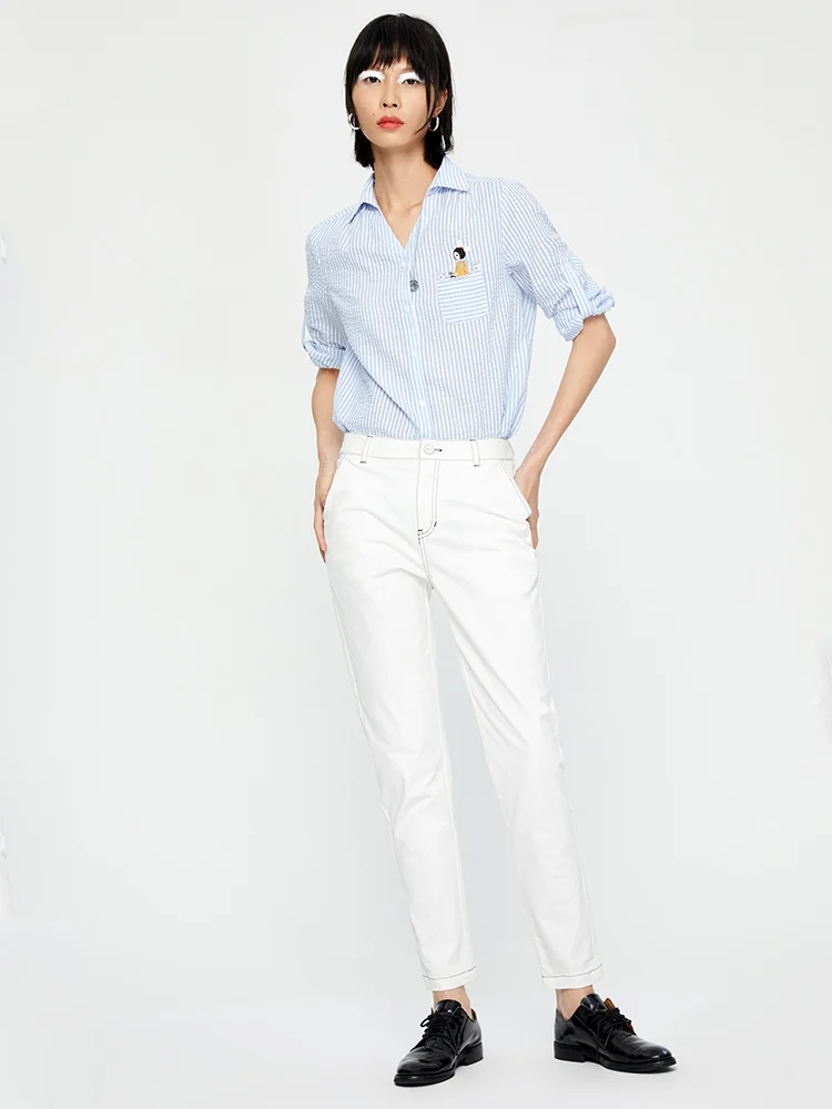 Toyouth Women Blouses 2019 Turn Down Collar Embroidery Striped Elegant Office Lady Casual Half Sleeve Shirt Tops Chemise Femme |