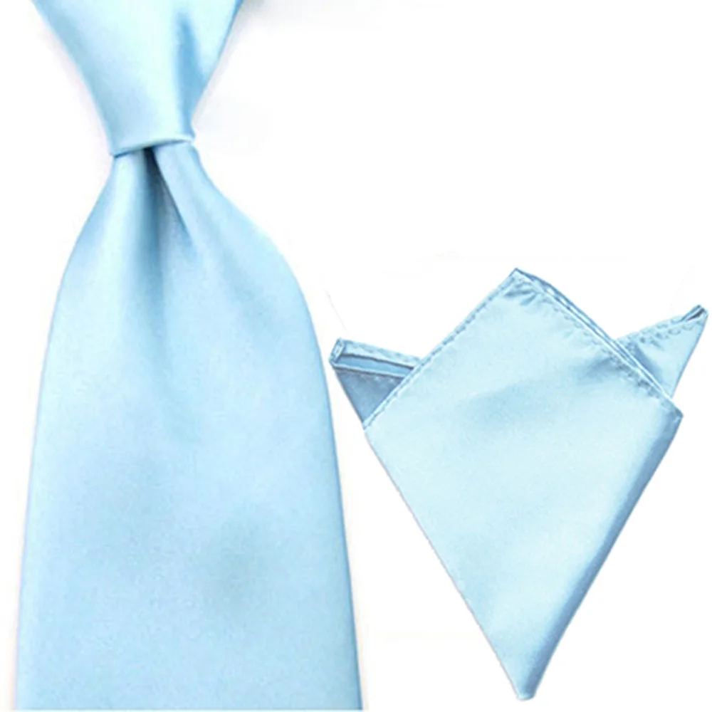 Light Blue Мужской Атласный 8 см Широкий сплошной цвет галстук носовой платок набор галстук носовой платок Карманный квадратный Лот BWSET0505 - Цвет: Light Blue