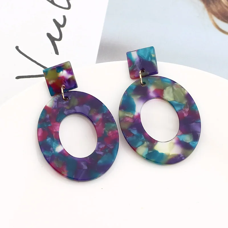 Модные кислотные серьги из акриловой смолы свисающие овальные для женщин 2019