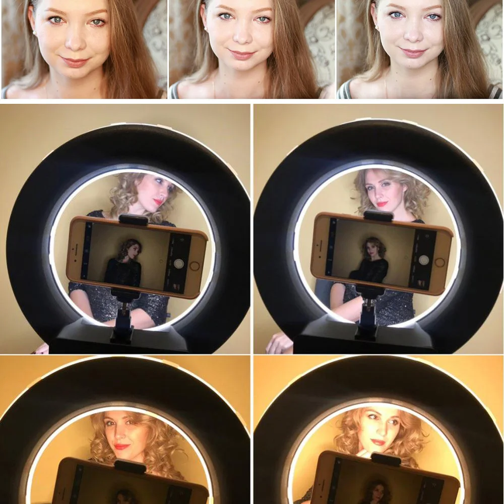 Capsaver 14 дюймов светодиодный кольцевой светильник для видео Youtube макияж кольцевая лампа двухцветный 3200 K-5500 K CRI90 фото кольцевой светильник