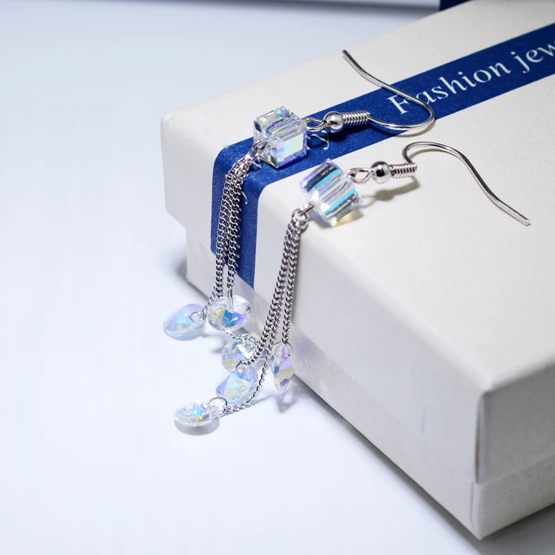 Подлинные кристаллы SWAROVSKI висячие серьги кисточки серебристого цвета для