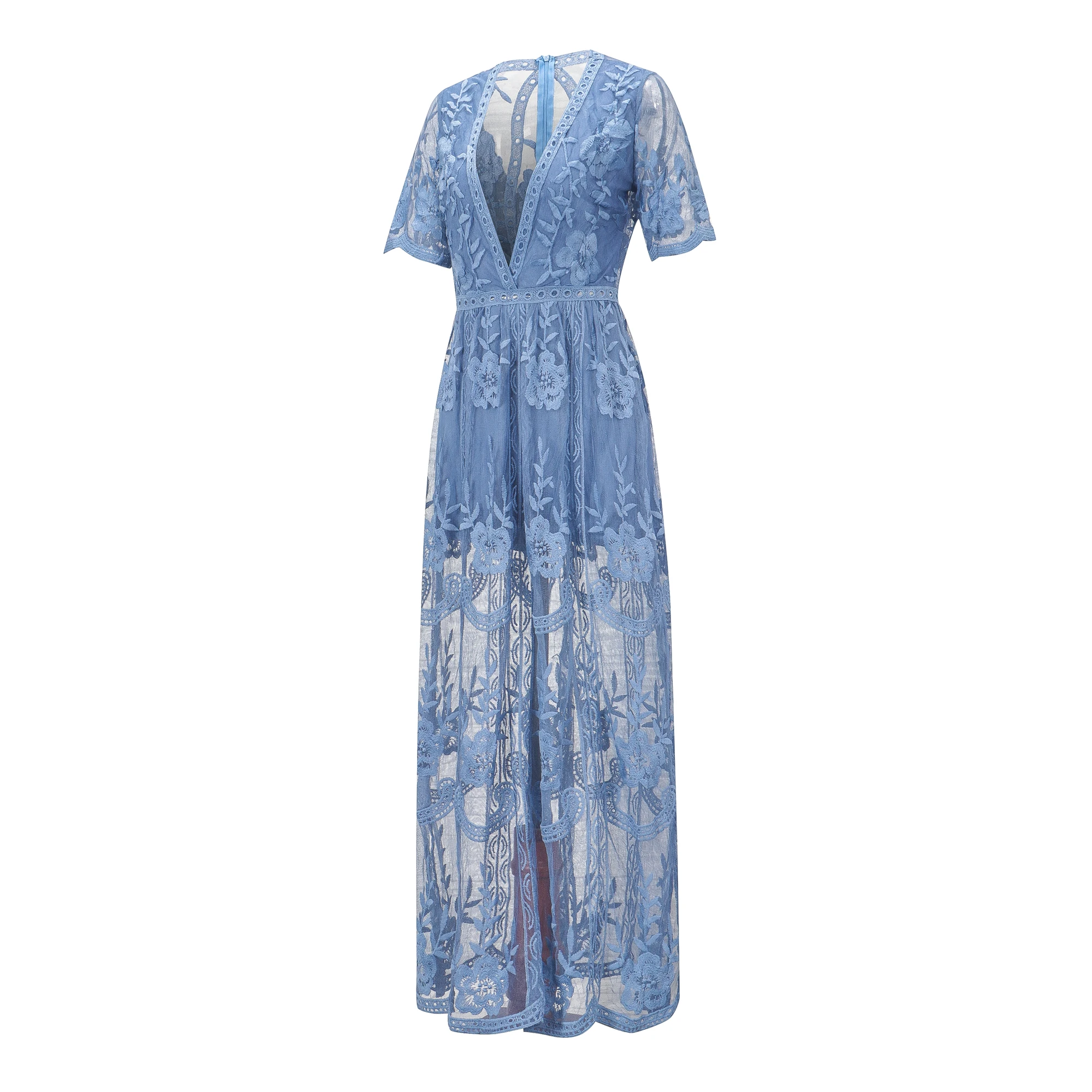 Женское кружевное платье с глубоким декольте коротким рукавом цветочной