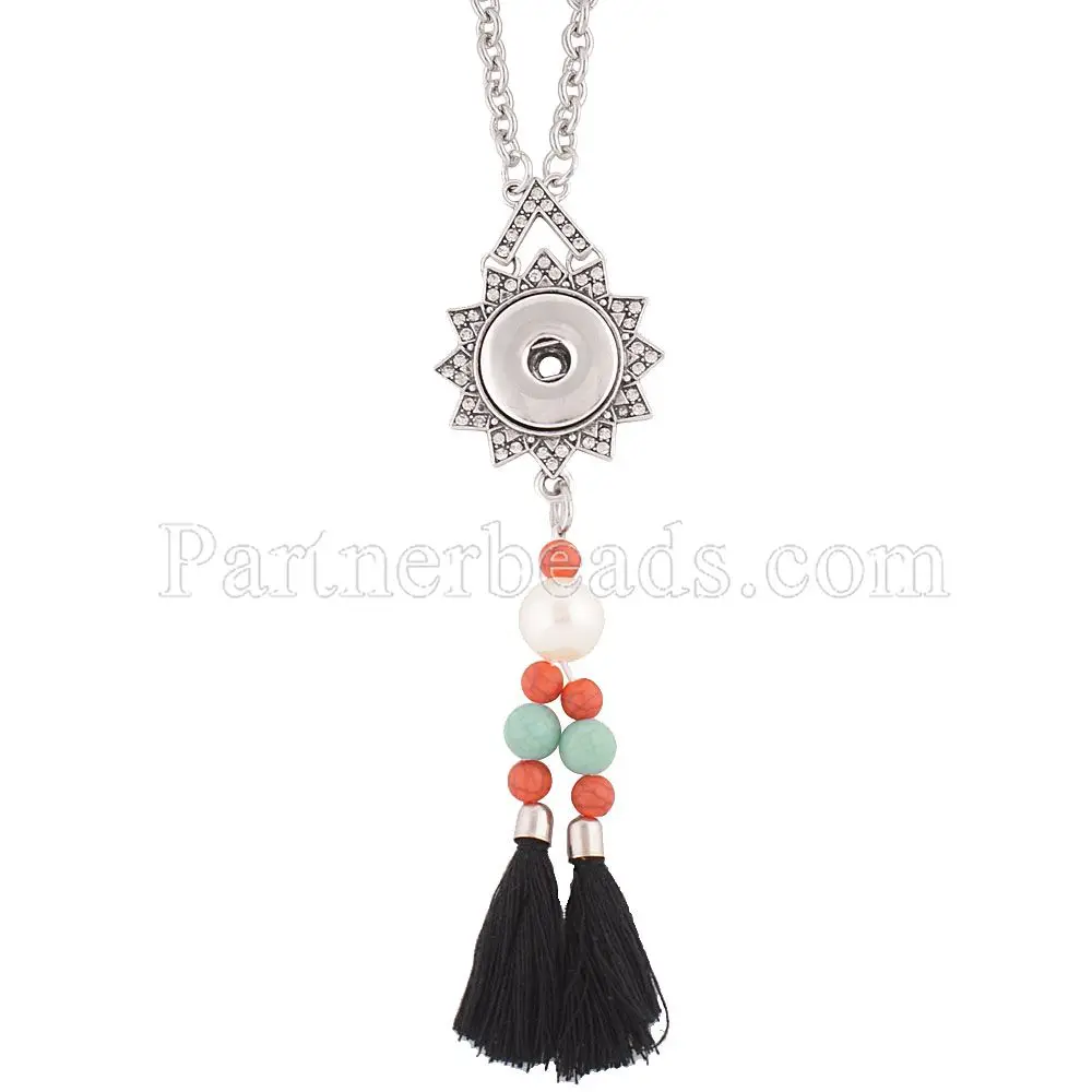 Collares de moda, колье с кисточкой, длинное ожерелье, серебряное покрытие, подвеска, ожерелье s для женщин, подходит для девушек, 18 мм, кнопка, ювелирное изделие
