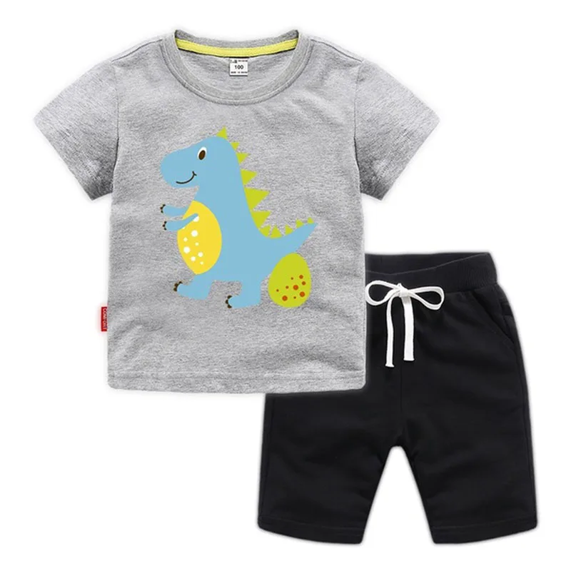 Moggi Cat Enjoy Kids Clothes Active Boys Sets Summer Short Sleeve Shirts+Shorts Pants Dinosaur 2 pieces Clothing Children 2019 | Детская
