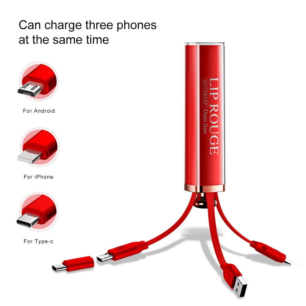 OATSBASF 3 в 1 Micro USB Тип C кабель для iPhone X 8 7 6 Дизайн Помады скрытый Xiaomi Huawei Samsung|Кабели