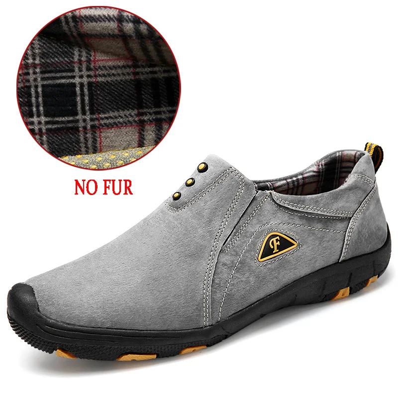 No Fur Gray Бренд Мужские ботинки Плюшевые зимние теплые ботинки для снежной погоды Для мужчин s зимние сапоги осень-базовые навыки вождения ботильоны размера плюс; большие размеры 38-48 - Цвет: No Fur Gray