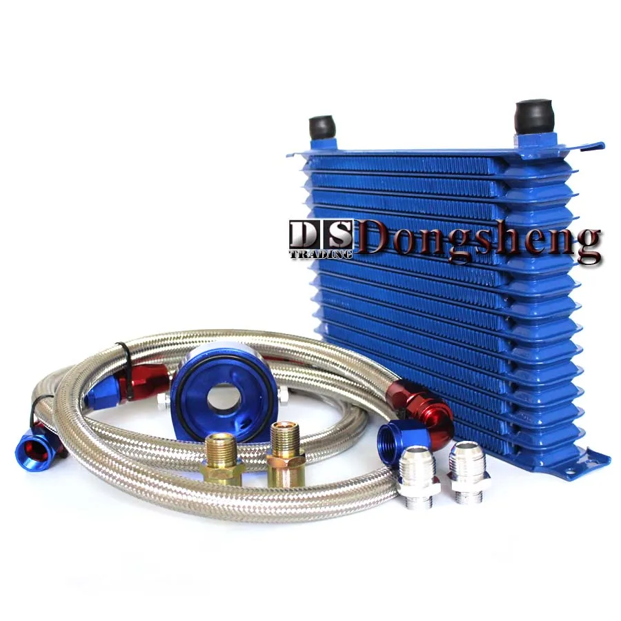 Универсальный маслоохладитель 13 рядов + адаптер для сэндвич-фильтра масла синий